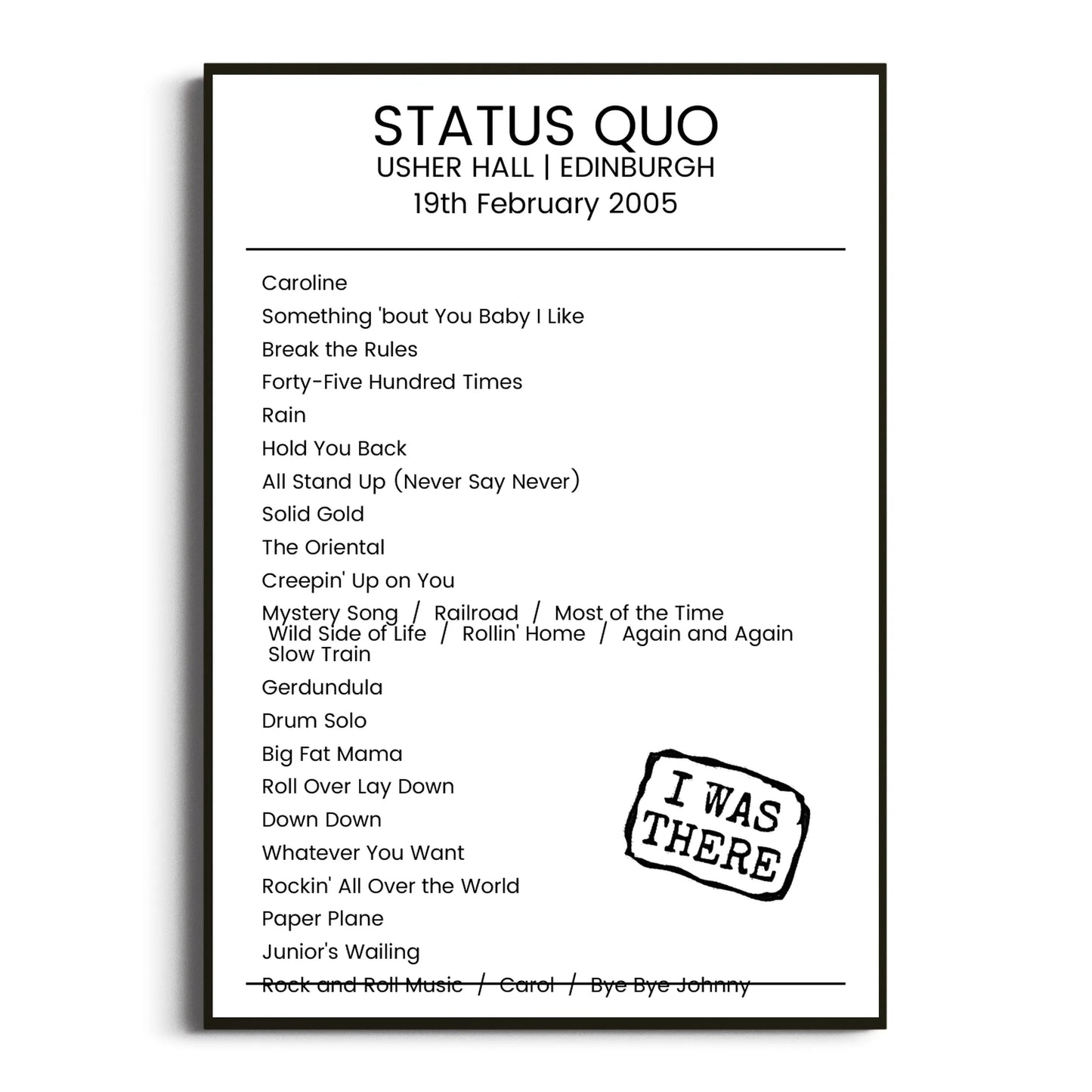 Status Quo Edinburgh 19 February 2005 Setlist Poster