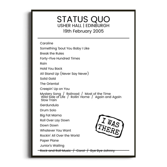 Status Quo Edinburgh 19 February 2005 Setlist Poster