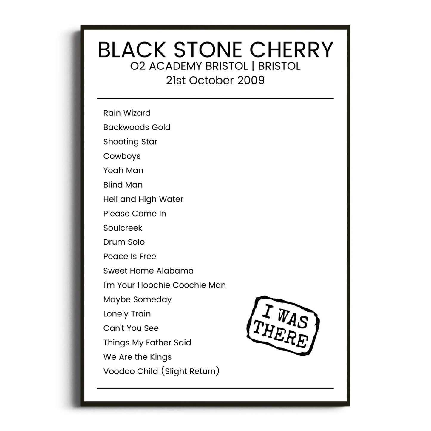 Black Stone Cherry Bristol 21 October 2009 Setlist Poster