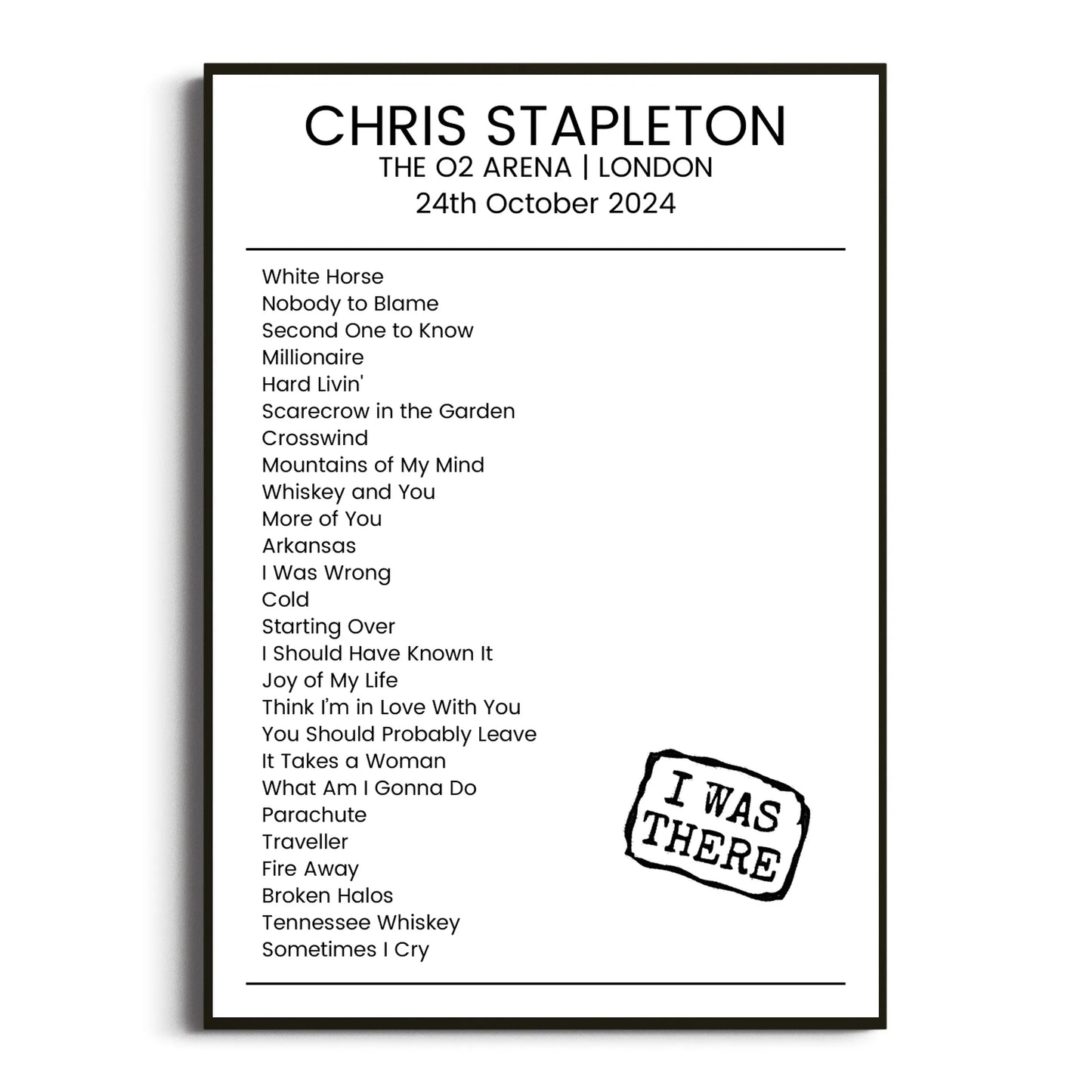 Chris Stapleton London 24 October 2024 Setlist Poster