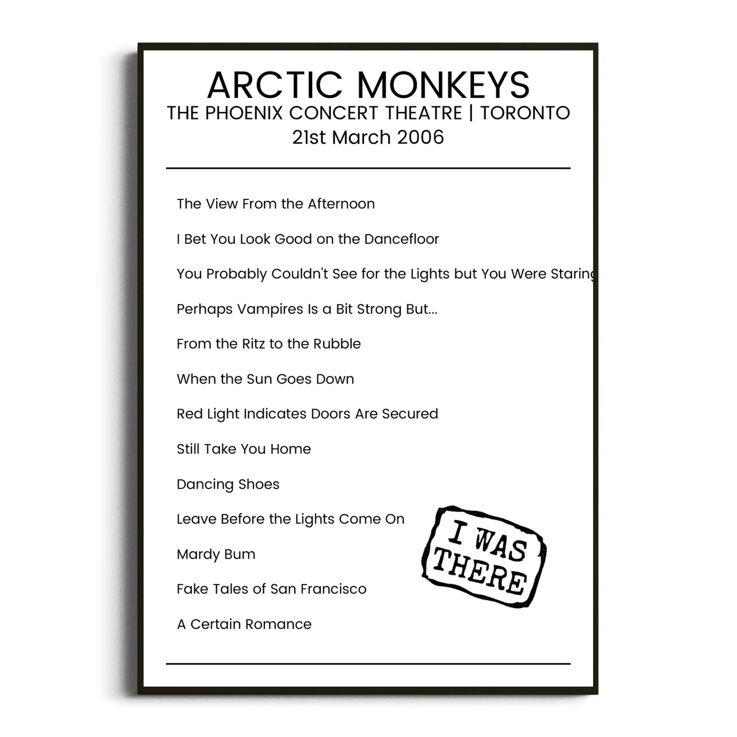 Arctic Monkeys Toronto 21 March 2006 Setlist Poster