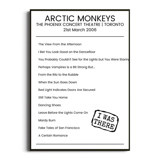 Arctic Monkeys Toronto 21 March 2006 Setlist Poster