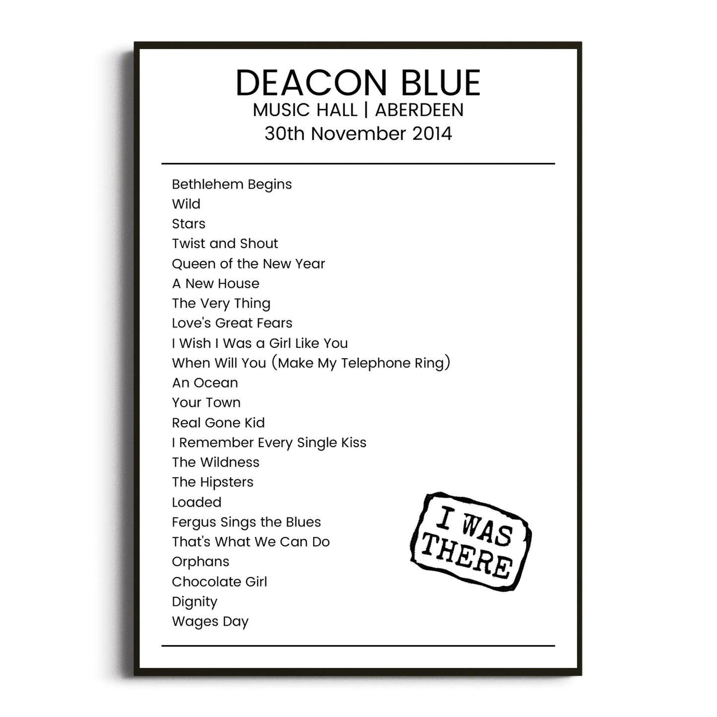 Deacon Blue Aberdeen 30 November 2014 Setlist Poster