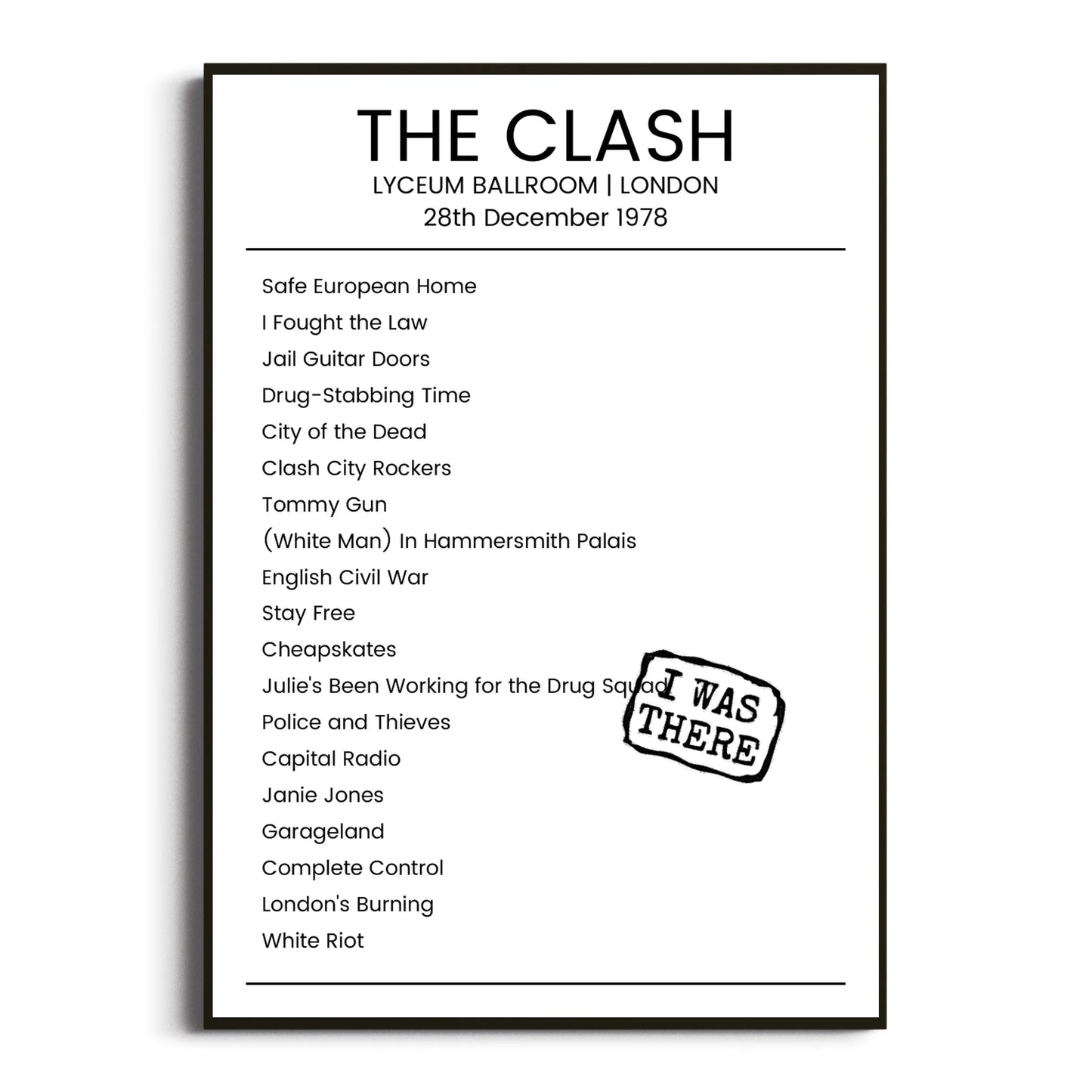 The Clash London 28 December 1978 Setlist Poster