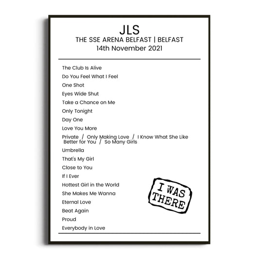 JLS Belfast 14 November 2021 Setlist Poster