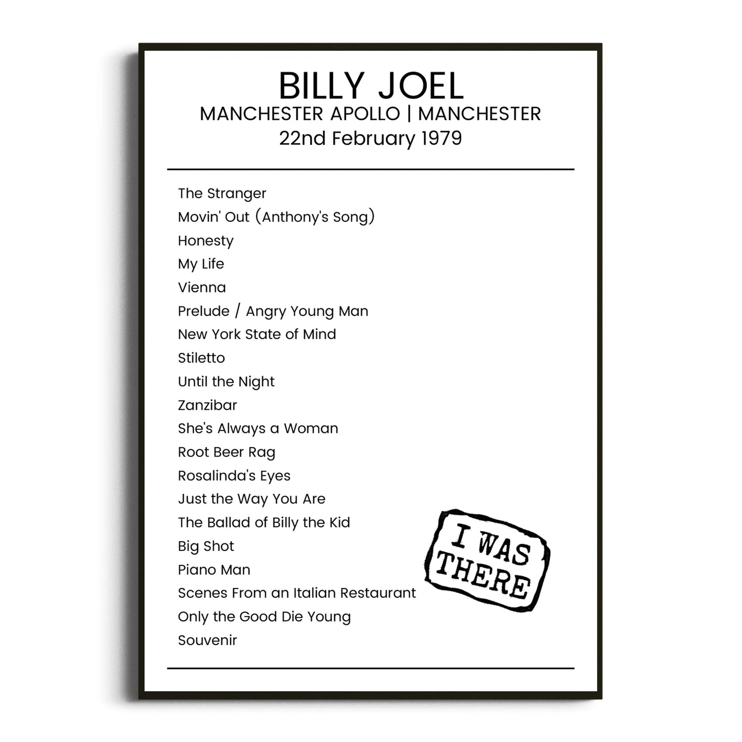 Billy Joel Manchester 22 February 1979 Setlist Poster