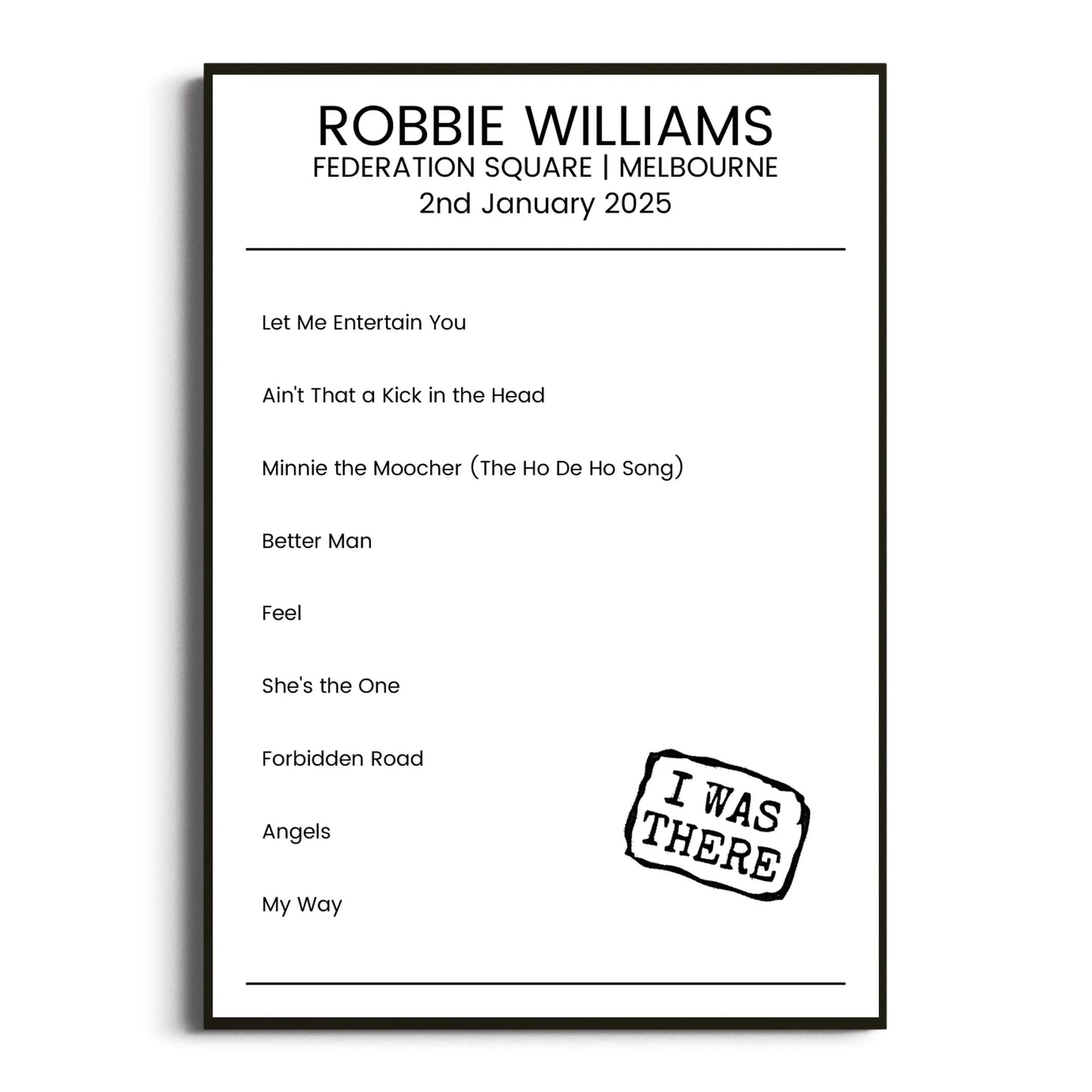 Robbie Williams Melbourne 02 January 2025 Setlist Poster