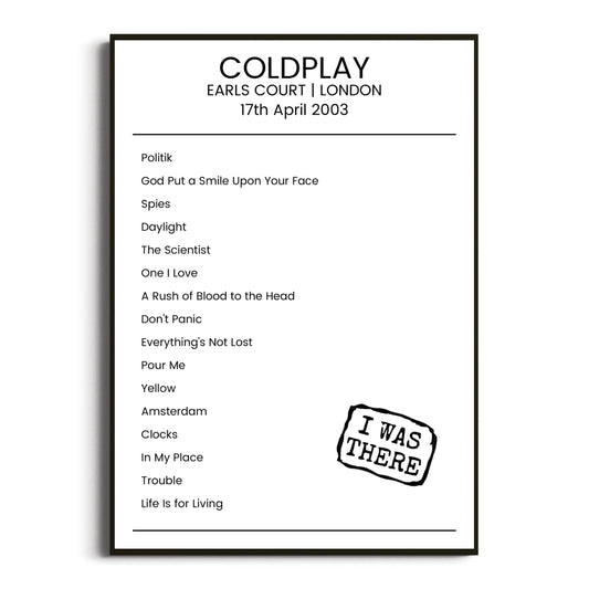 Coldplay London 17 April 2003 Setlist Poster