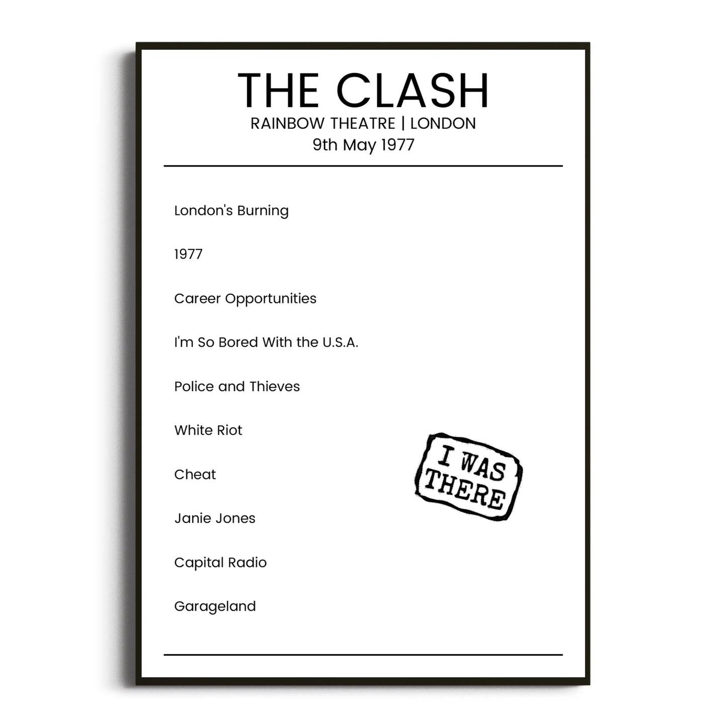 The Clash London 09 May 1977 Setlist Poster