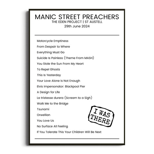 Manic Street Preachers St Austell 29 June 2024 Setlist Poster