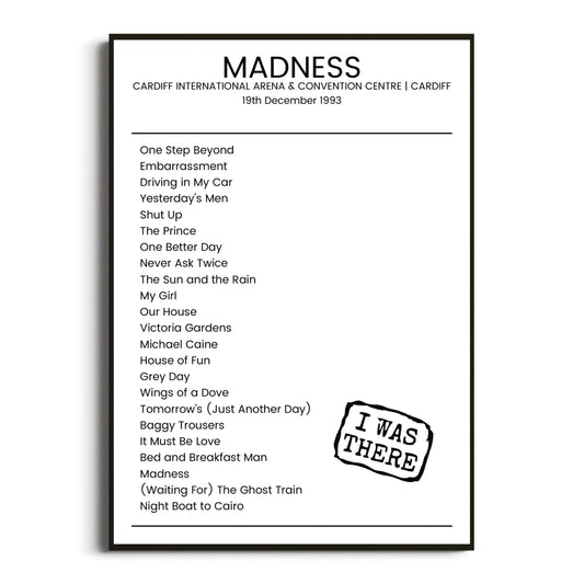 Madness Cardiff 19 December 1993 Setlist Poster