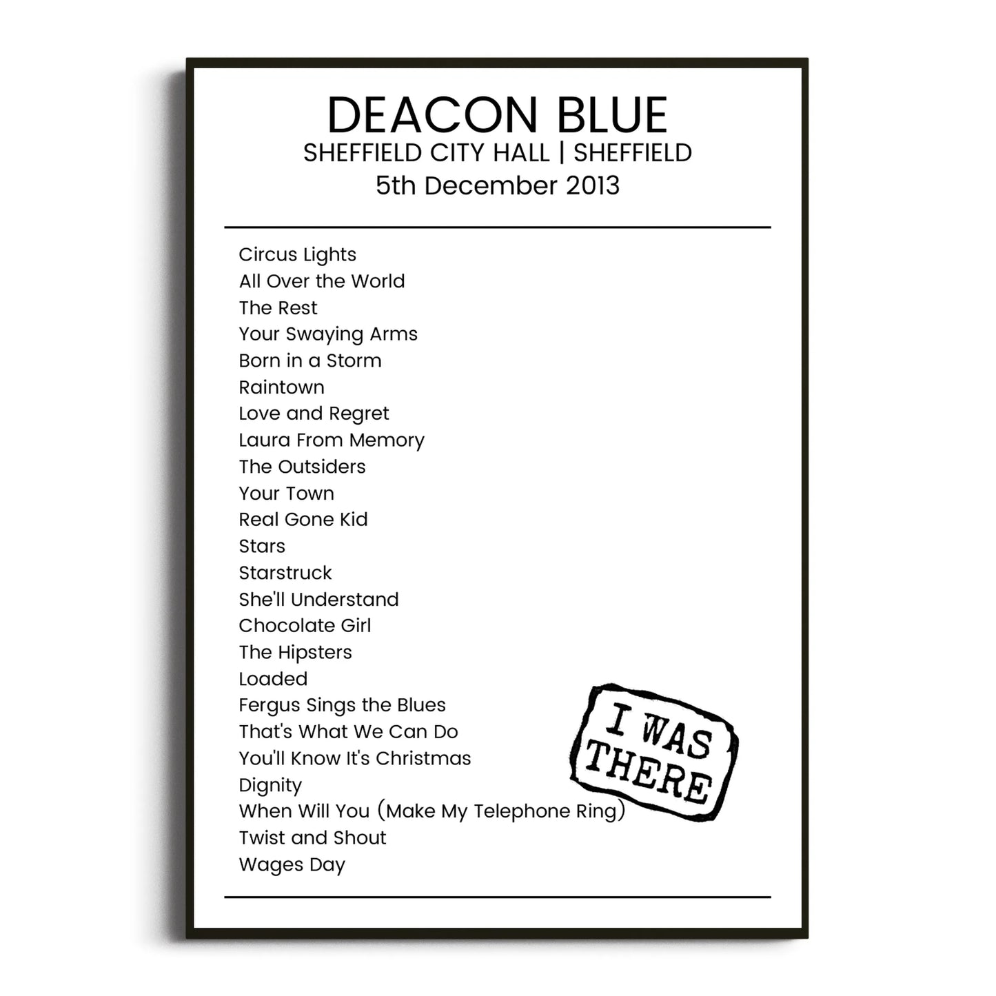 Deacon Blue Sheffield 05 December 2013 Setlist Poster