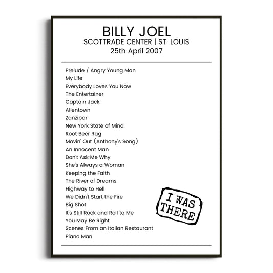 Billy Joel St. Louis 25 April 2007 Setlist Poster