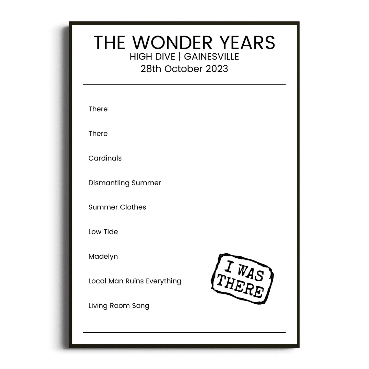 The Wonder Years Gainesville 28 October 2023 Setlist Poster