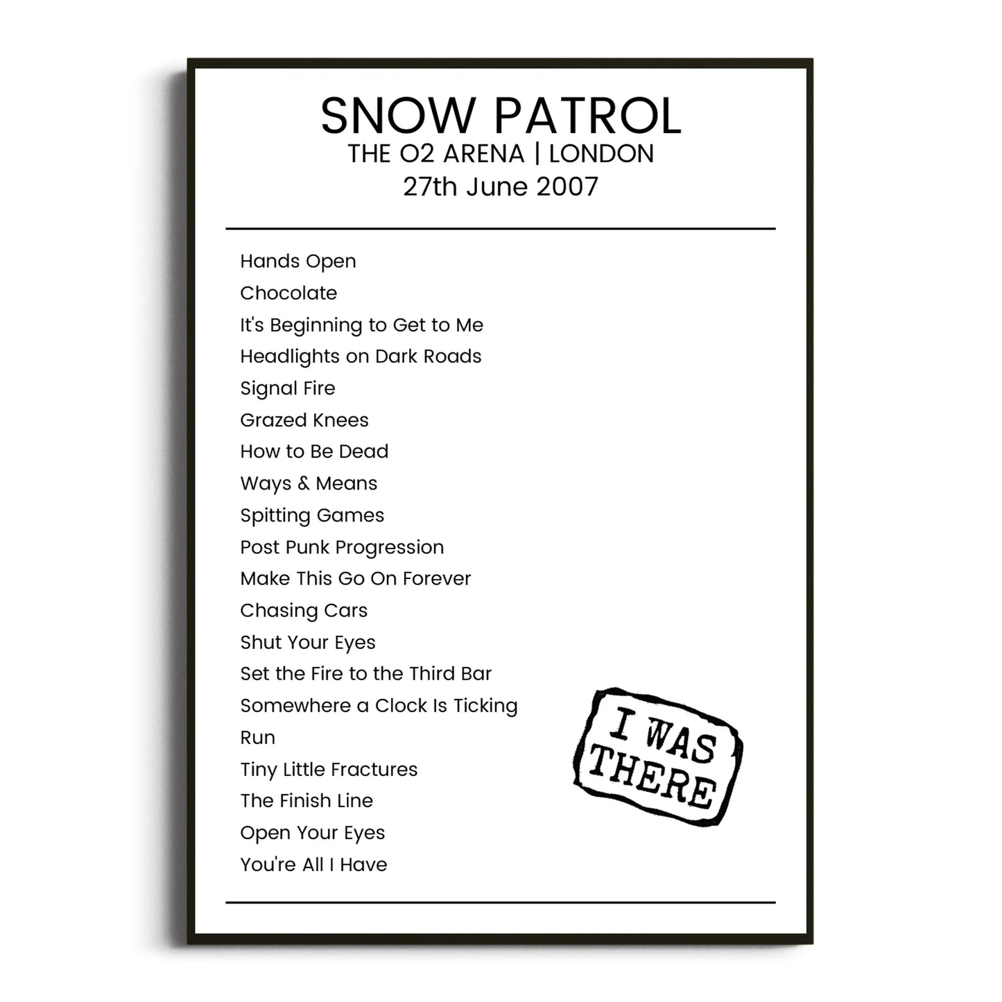 Snow Patrol London 27 June 2007 Setlist Poster