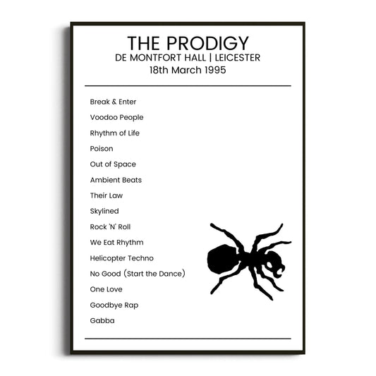 The Prodigy Leicester 18 March 1995 Setlist Poster