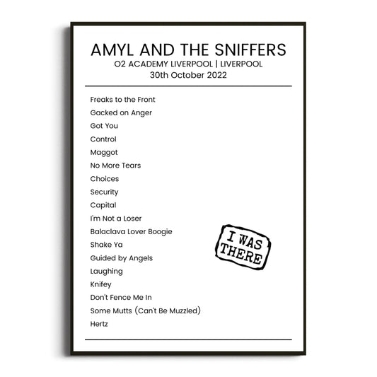 Amyl and the Sniffers Liverpool 30 October 2022 Setlist Poster