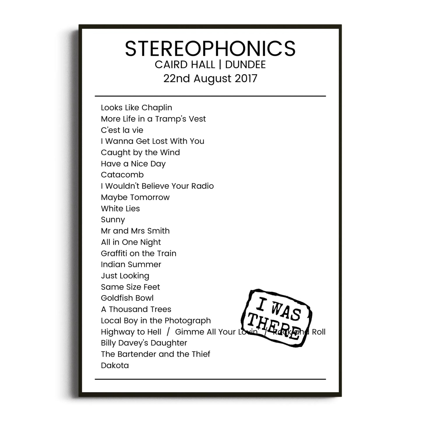 Stereophonics Dundee 22 August 2017 Setlist Poster