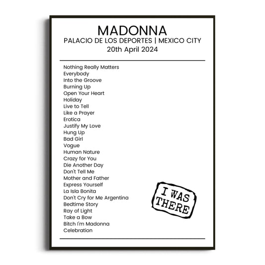 Madonna Mexico City 20 April 2024 Setlist Poster