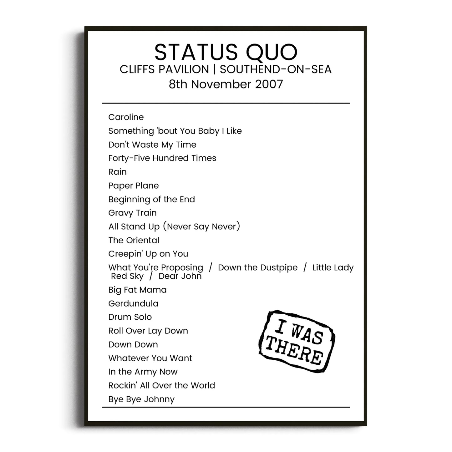 Status Quo Southend-on-Sea 08 November 2007 Setlist Poster