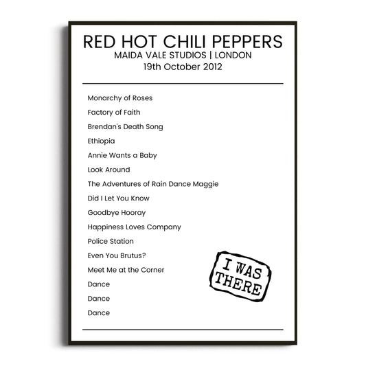 Red Hot Chili Peppers London 19 October 2012 Setlist Poster