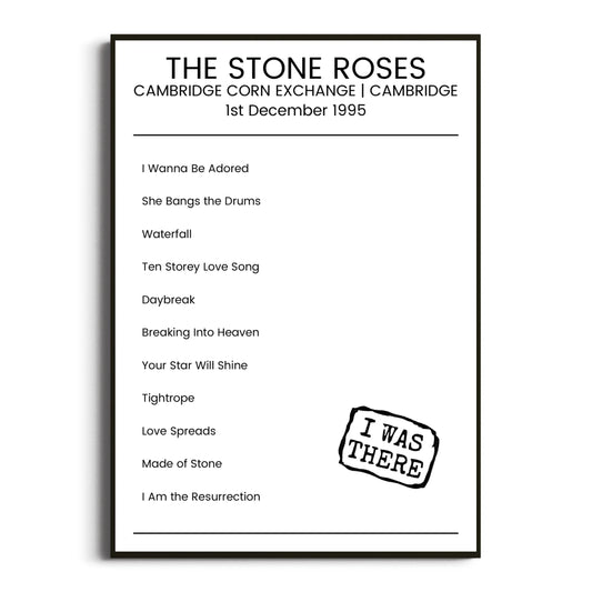 The Stone Roses Cambridge 01 December 1995 Setlist Poster