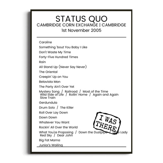 Status Quo Cambridge 01 November 2005 Setlist Poster