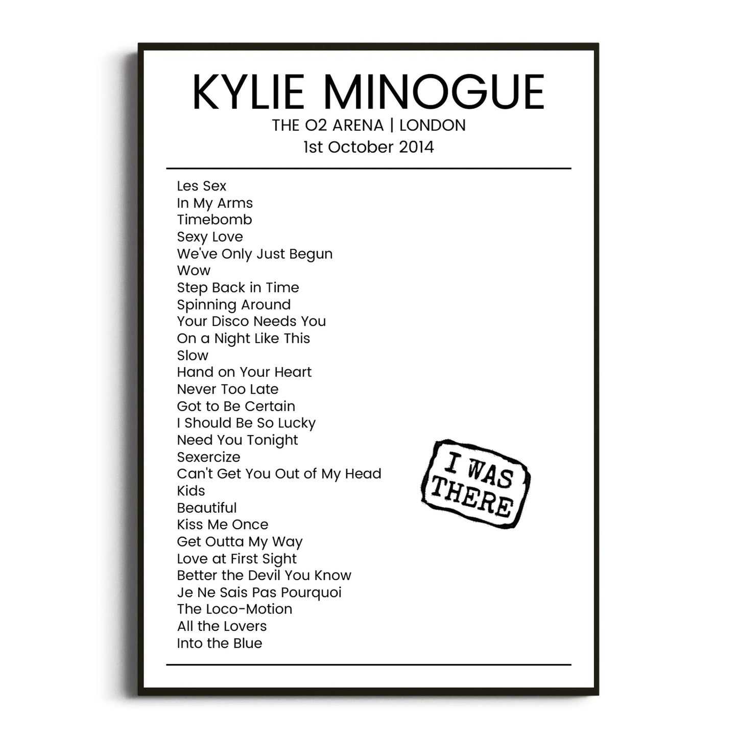 Kylie Minogue London 01 October 2014 Setlist Poster