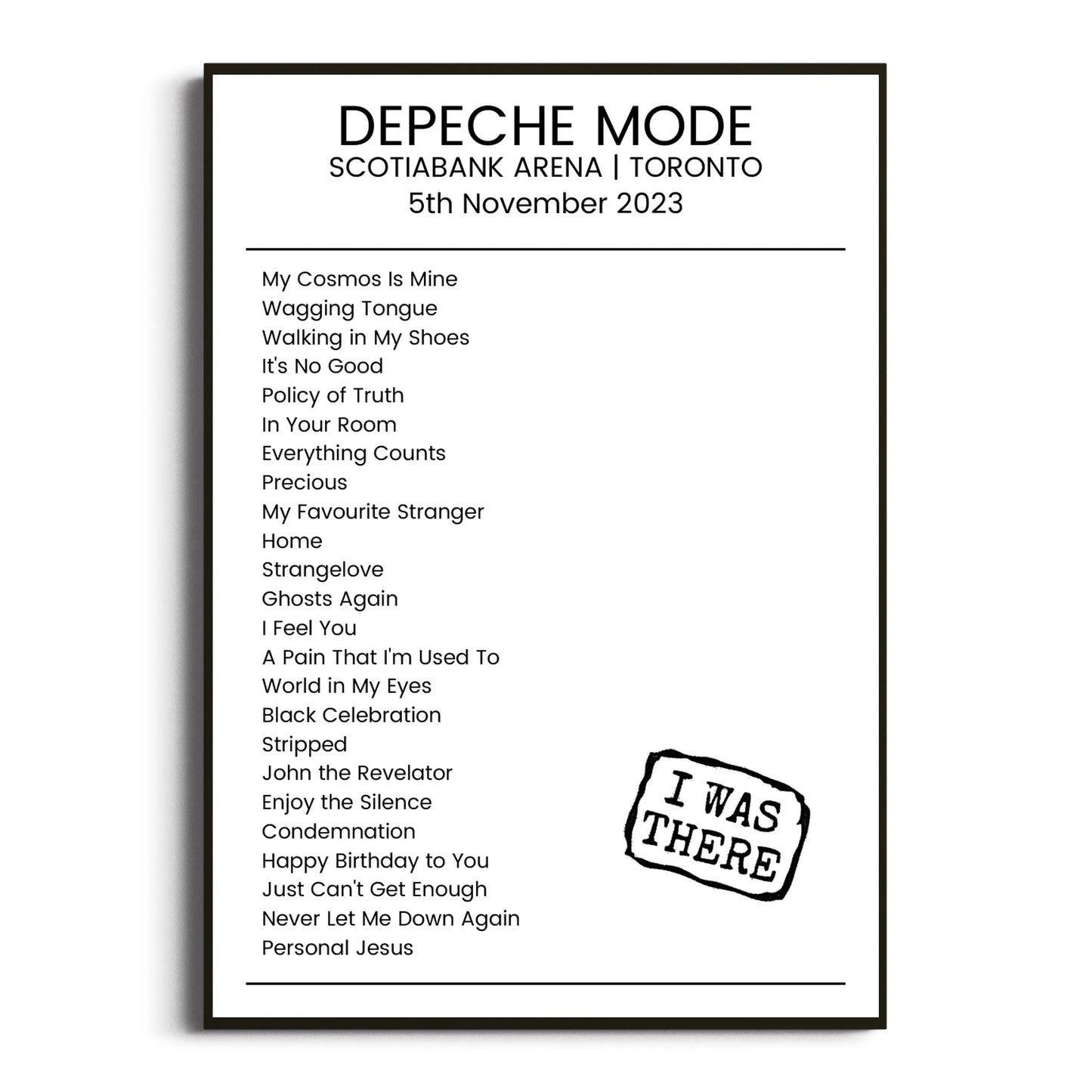 Depeche Mode Toronto 05 November 2023 Setlist Poster