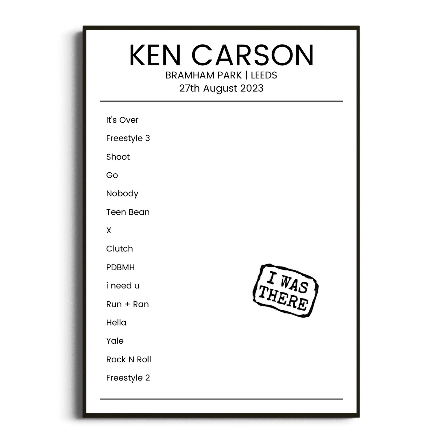 Ken Carson Leeds 27 August 2023 Setlist Poster