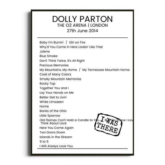 Dolly Parton London 27 June 2014 Setlist Poster