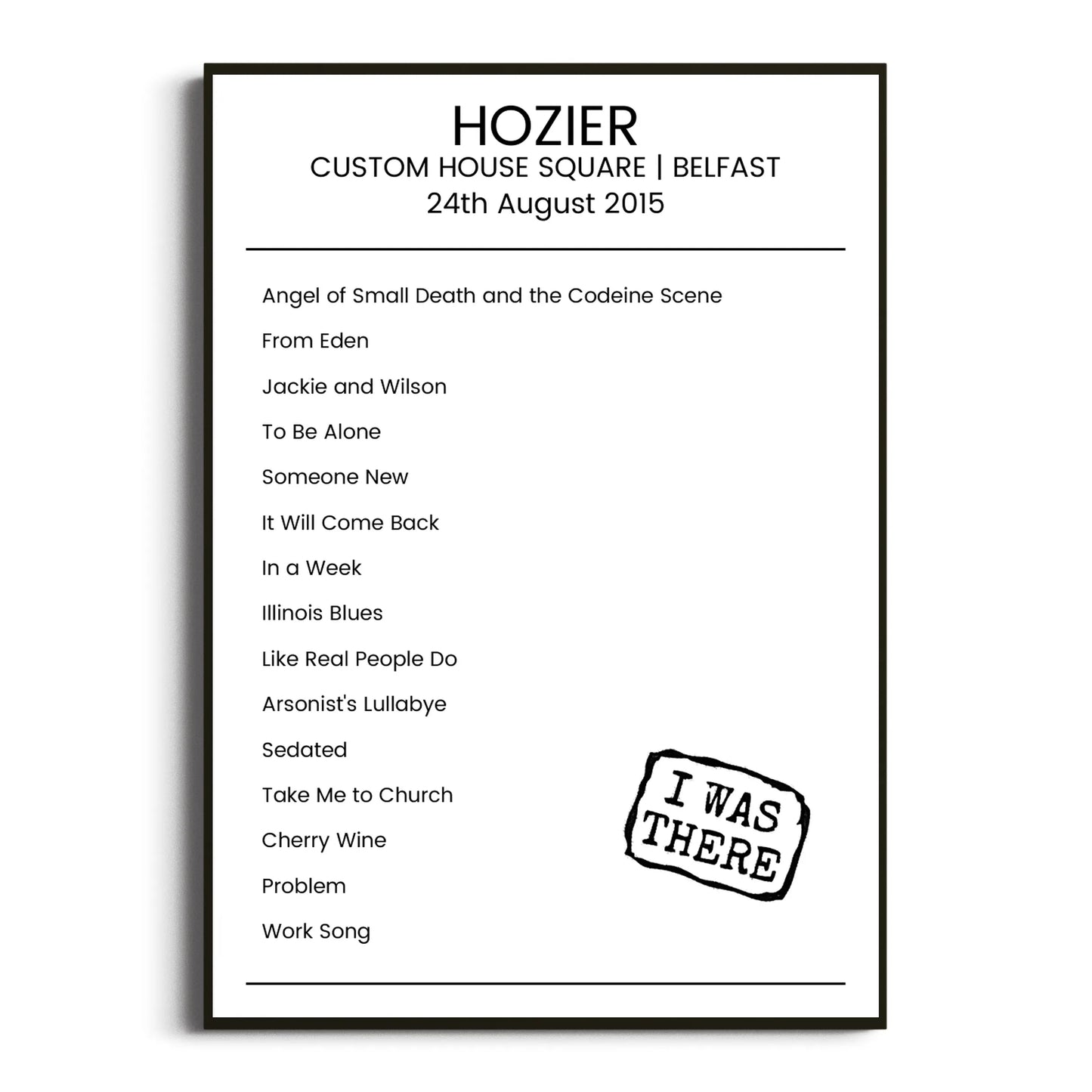 Hozier Belfast 24 August 2015 Setlist Poster