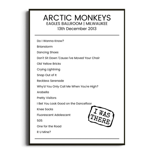 Arctic Monkeys Milwaukee 13 December 2013 Setlist Poster