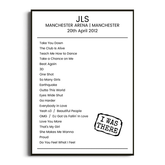 JLS Manchester 20 April 2012 Setlist Poster