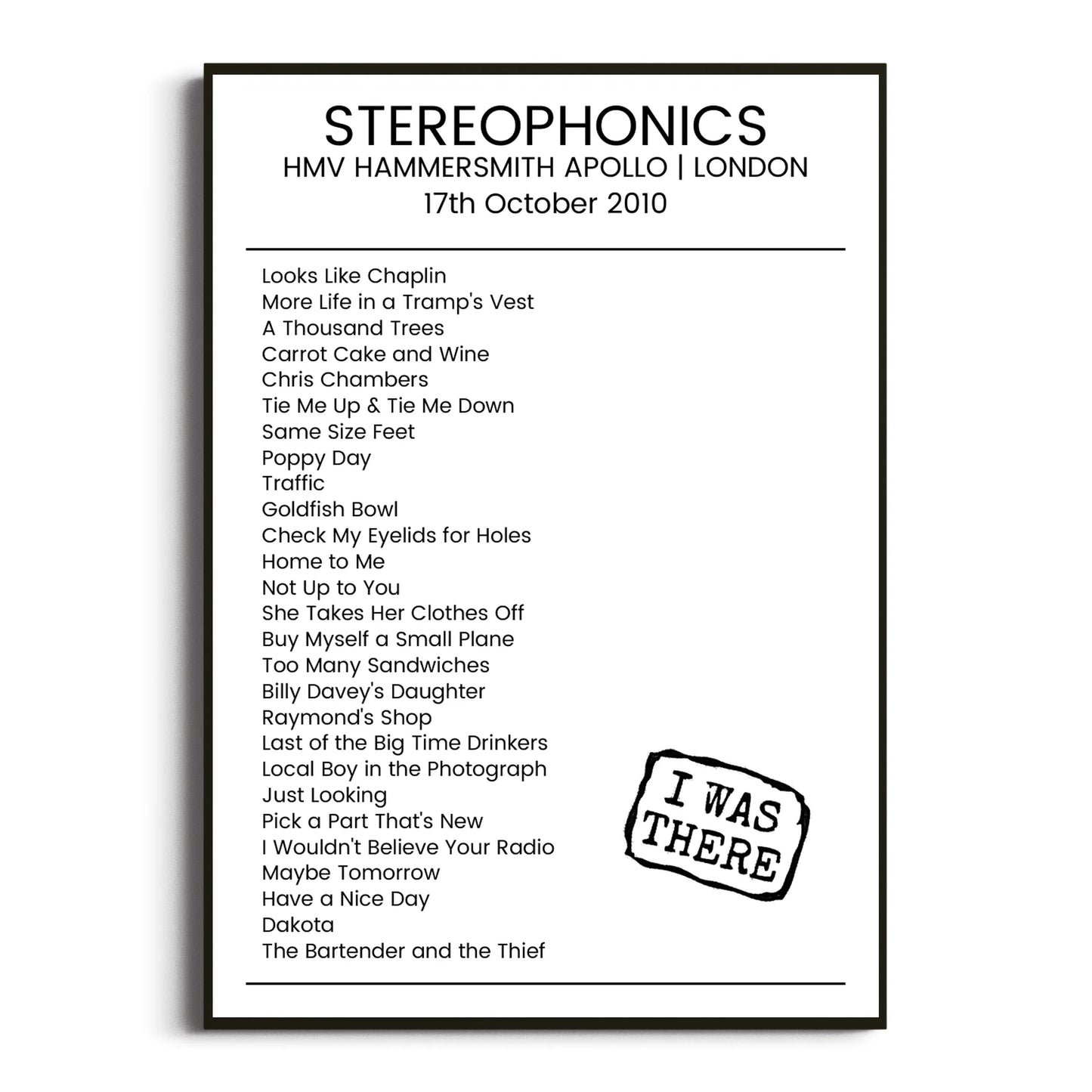 Stereophonics London 17 October 2010 Setlist Poster