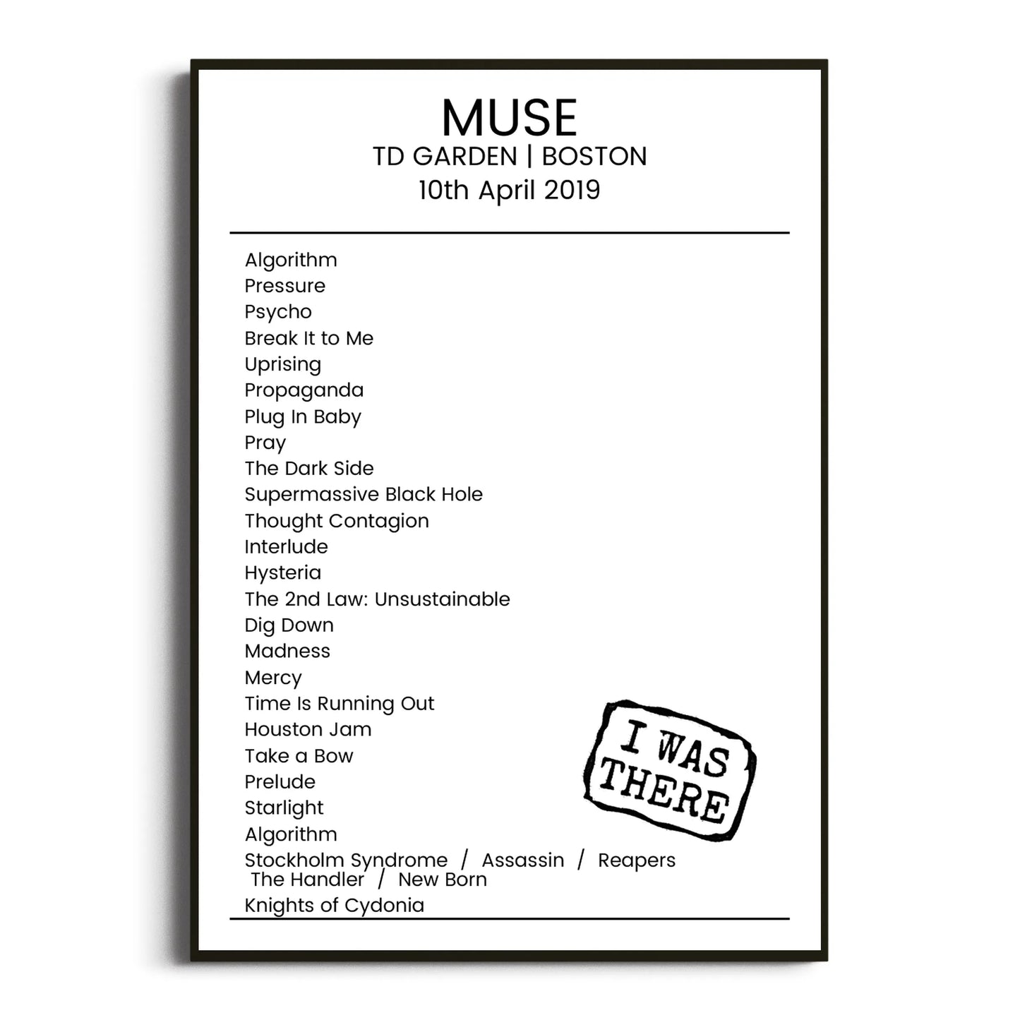 Muse Boston 10 April 2019 Setlist Poster