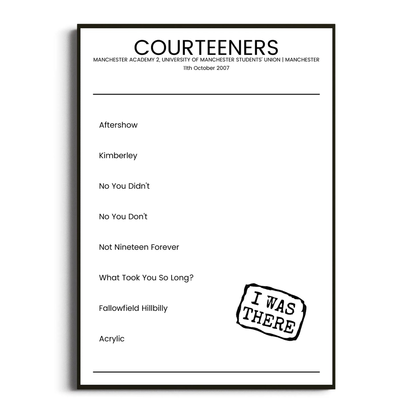 Courteeners Manchester 11 October 2007 Setlist Poster