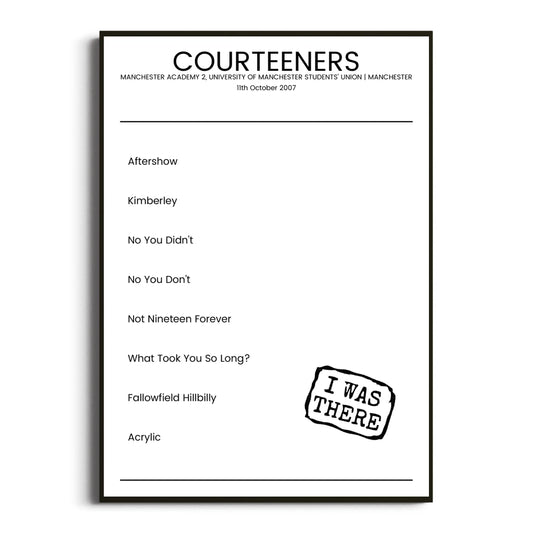 Courteeners Manchester 11 October 2007 Setlist Poster