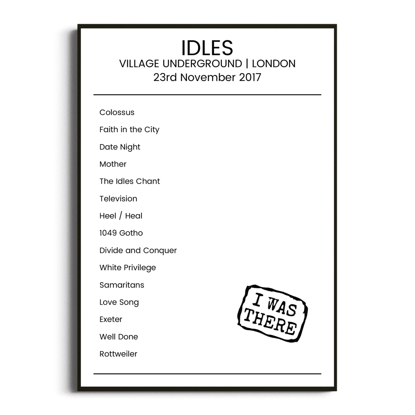 IDLES London 23 November 2017 Setlist Poster