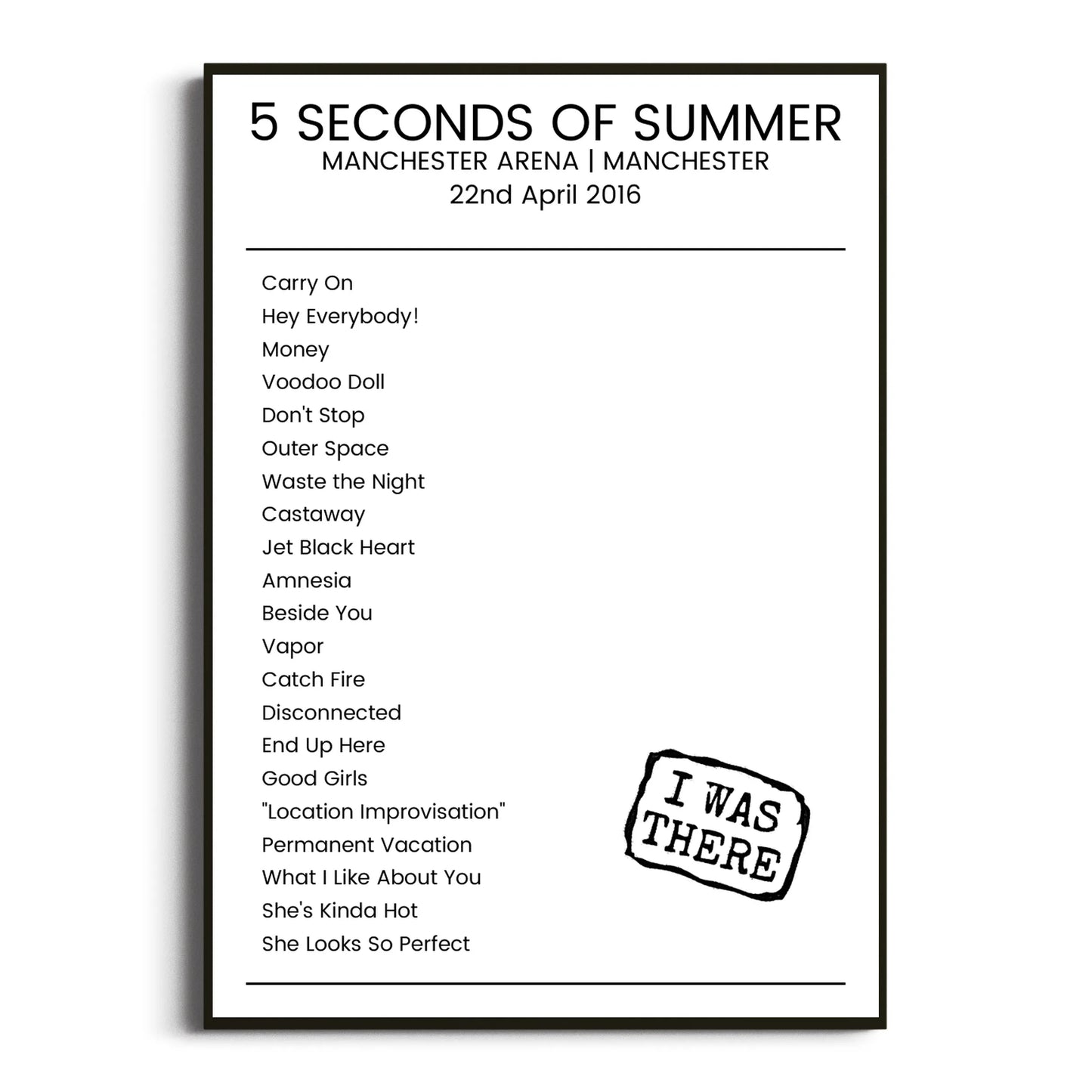 5 Seconds of Summer Manchester 22 April 2016 Setlist Poster