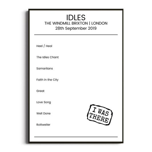 IDLES London 28 September 2019 Setlist Poster