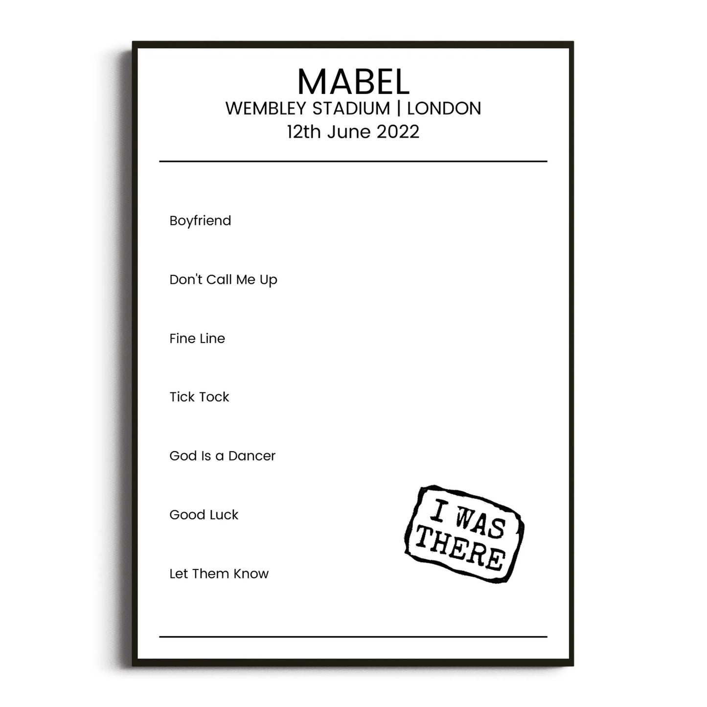 Mabel London 12 June 2022 Setlist Poster