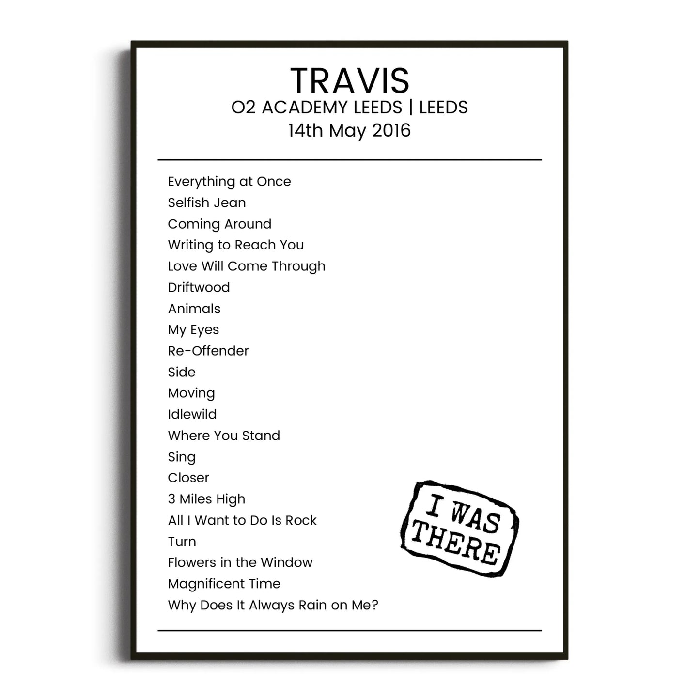 Travis Leeds 14 May 2016 Setlist Poster