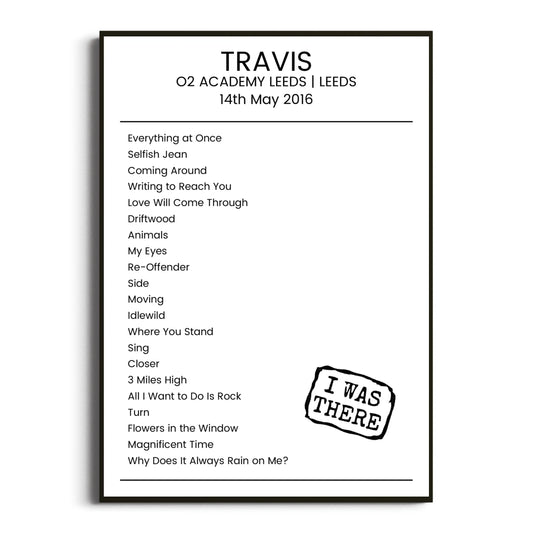 Travis Leeds 14 May 2016 Setlist Poster