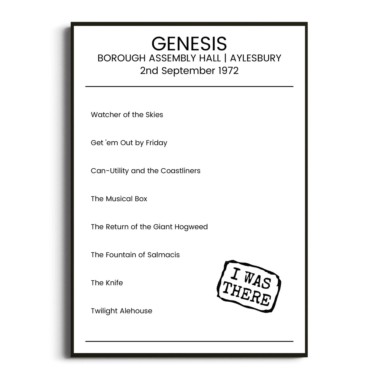 Genesis Aylesbury 02 September 1972 Setlist Poster