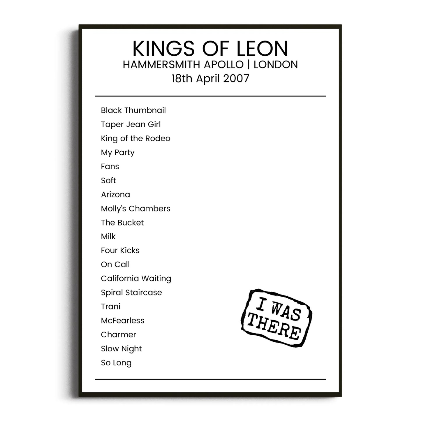 Kings of Leon London 18 April 2007 Setlist Poster