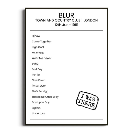 Blur London 12 June 1991 Setlist Poster