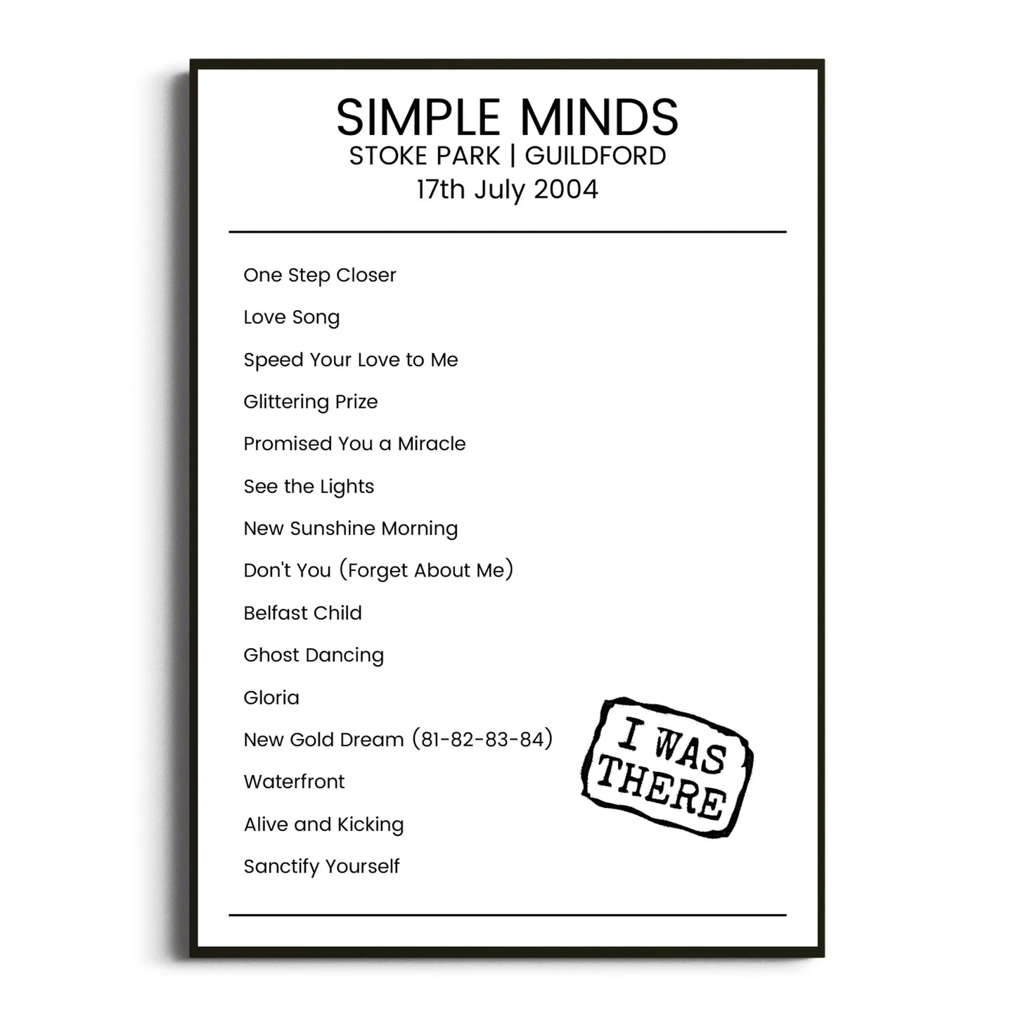 Simple Minds Guildford 17 July 2004 Setlist Poster