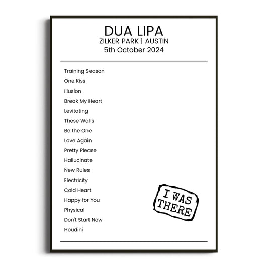 Dua Lipa Austin 05 October 2024 Setlist Poster