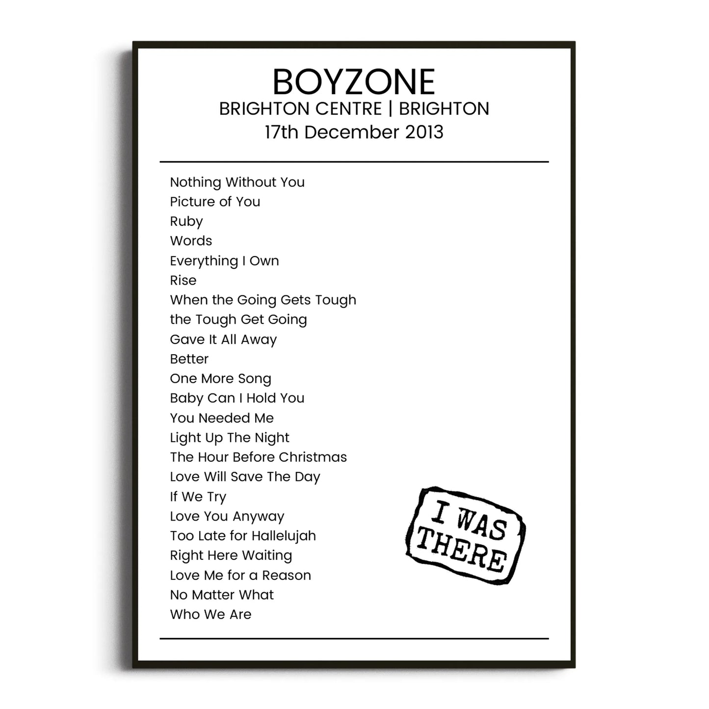 Boyzone Brighton 17 December 2013 Setlist Poster